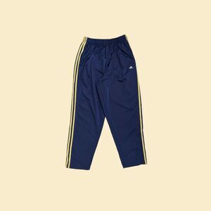 2000s Adidas XL track pants, vintage blue/cream jogger style full-leg snap pants